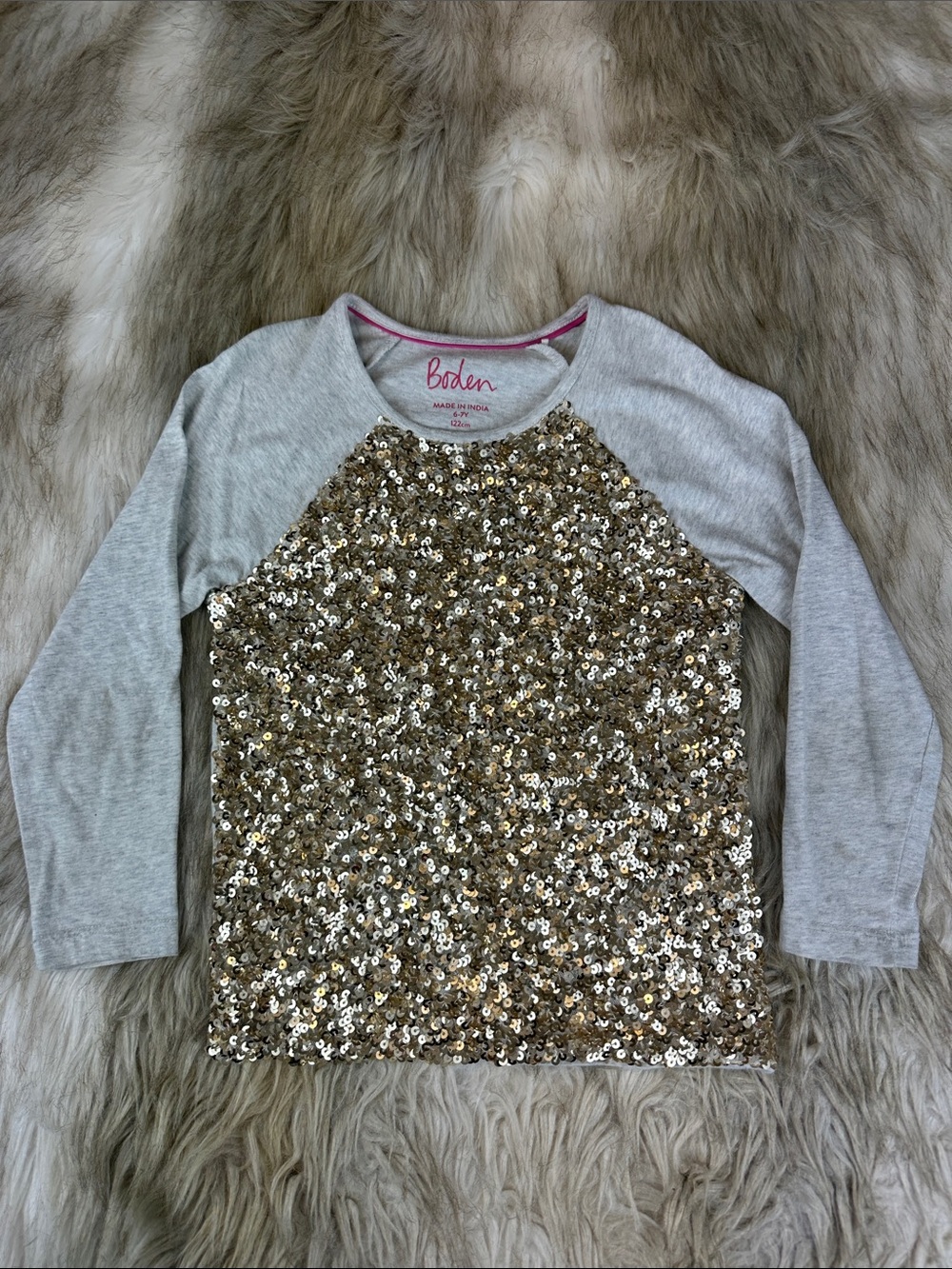 Boden Girls Gold Sequin Long Sleeve Top Gray Size 6-7